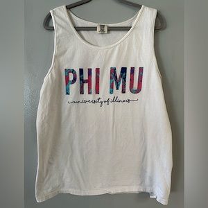 White Comfort Colors Phi Mu University of Illinois Bid Day 2017 Tank Top Size L